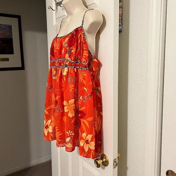 Secret Treasures Floral/Tropical Orange Camisole W/Leopard Trim Size 2X - Picture 3 of 7